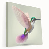 Stretched canvas wall art depicting a vibrant hummingbird design in rich colors, showcasing intricate details and textures, ideal for nature enthusiasts and home decor.