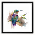 Hummingbird-themed wall art framed in black, showcasing vibrant colors and intricate details, perfect for enhancing home decor with a nature-inspired touch.