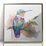 Framed wall art featuring a vibrant hummingbird design with gold accents, perfect for adding a touch of nature-inspired elegance to any room decor.