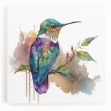 Vibrant hummingbird design on stretched canvas wall art, showcasing intricate details and rich colors, perfect for adding a lively touch to any room decor.