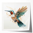 Vibrant hummingbird-themed wall art print showcasing intricate designs and vivid colors, perfect for home decor or nature-inspired spaces, presented in a glossy finish.