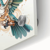 Close-up of a vibrant hummingbird wall art design, showcasing intricate details and rich colors on acrylic glass, perfect for home decor enthusiasts.