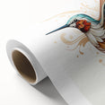 Vibrant rolled canvas artwork showcasing a colorful hummingbird design, perfect for home decor, featuring intricate details and a textured finish for added depth.