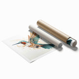 Vibrant rolled print showcasing a detailed hummingbird design, featuring rich colors and intricate patterns, ideal for enhancing home decor with nature-inspired art.