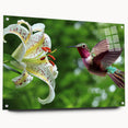 Acrylic wall art collection showcasing a vibrant hummingbird design in a side view, embellished with decorative pins, perfect for adding color to any space.