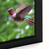 Close-up of a beautifully framed wall art piece featuring a colorful hummingbird design, showcasing intricate details and vibrant hues, perfect for nature lovers’ decor.