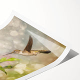 Vibrant hummingbird wall art print showcasing intricate details and vivid colors, rolled and ready for framing, ideal for nature-themed decor.