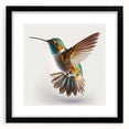 Framed wall art featuring a vibrant hummingbird design in a black mat, showcasing intricate details and bright colors, perfect for enhancing home decor.