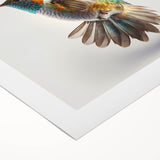 Colorful rolled canvas artwork depicting a vibrant hummingbird design, showcasing intricate details and vivid colors, ideal for home decor or gifting.