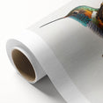 Colorful rolled canvas artwork depicting a vibrant hummingbird surrounded by tropical foliage, ideal for enhancing home decor with a lively, nature-inspired theme.