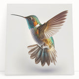Stretched canvas wall art featuring a vibrant hummingbird design, showcasing intricate details and bright colors, perfect for enhancing home decor and adding a touch of nature.