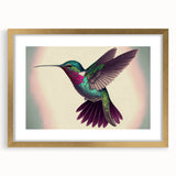 Elegant wall art featuring a gold-framed hummingbird design, showcasing vibrant colors and intricate details, perfect for enhancing home decor or gifting.