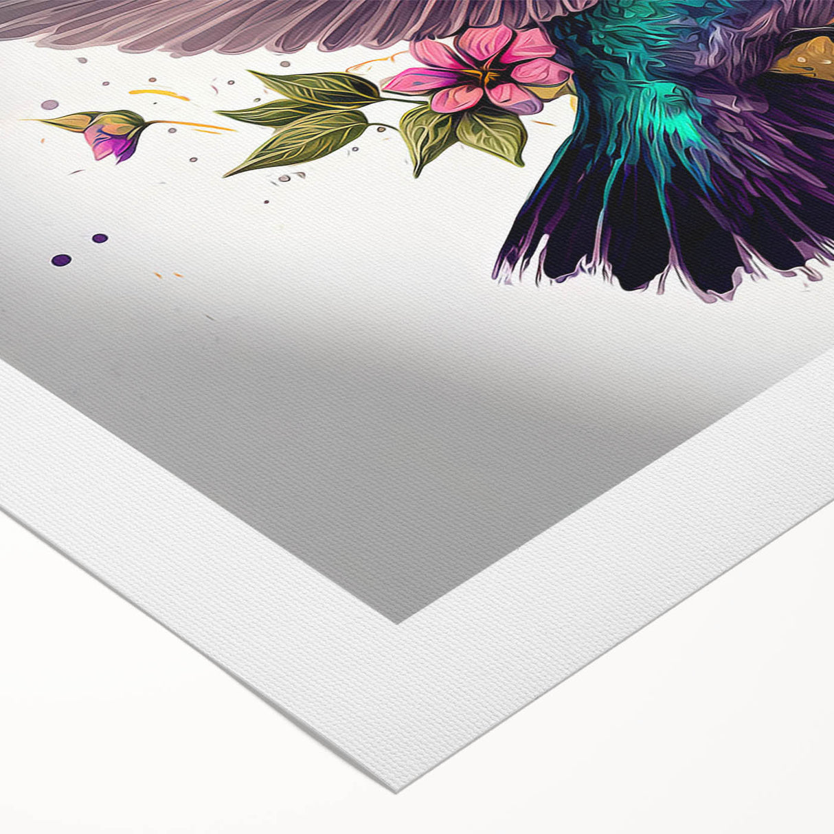 Vibrant rolled canvas wall art showcasing a stunning hummingbird design, ideal for nature enthusiasts, featuring rich colors and intricate details, packaged securely for delivery.