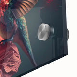 Vibrant close-up of a hummingbird design wall art piece, showcasing intricate details and colorful patterns on acrylic glass, perfect for enhancing home decor.