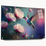 Colorful hummingbird wall art collection displayed in a side view, showcasing intricate acrylic glass designs with visible secure pins, perfect for nature lovers.