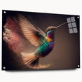 Colorful hummingbird wall art collection displayed in acrylic glass, showcasing vibrant designs and intricate details, perfect for home decor enhancement.