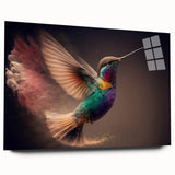 Side view of a hummingbird-themed acrylic wall art collection showcasing vibrant colors and intricate designs, elegantly displayed without any pins, perfect for home decor.