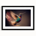 Hummingbird-themed wall art collection featuring a framed piece with a sleek black mat, showcasing vibrant colors and intricate details, perfect for home decor.