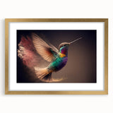 Framed wall art collection featuring a vibrant hummingbird design with intricate details and a gold mat, perfect for enhancing home decor and adding a touch of nature-inspired elegance.