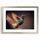 Hummingbird-themed wall art collection in a silver frame with mat, showcasing vibrant colors and intricate design details, perfect for enhancing home decor.