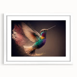Framed hummingbird wall art collection showcasing vibrant colors and intricate designs, set against a white mat background, perfect for nature-inspired decor.