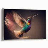 Framed wall art collection showcasing a silver-hued hummingbird design on textured canvas, elegantly displayed from a side view, perfect for nature-themed decor.