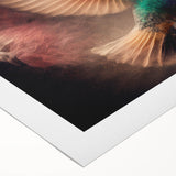 Vibrant rolled canvas art featuring a detailed hummingbird design surrounded by lush foliage, ideal for adding color and nature-inspired decor to any space.