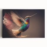 Vibrant hummingbird wall art collection displayed on a stretched canvas, showcasing intricate designs with bright colors, ideal for enhancing any decor.