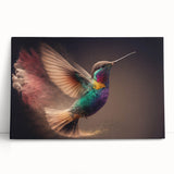 Colorful hummingbird-themed wall art on stretched canvas, showcasing vibrant hues and intricate details, perfect for adding a lively touch to home decor.