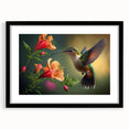 Framed wall art collection showcasing vibrant hummingbird designs in a sleek black frame, featuring a matte finish, perfect for enhancing any living space decor.