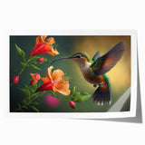 Vibrant rolled wall art print featuring a colorful hummingbird design, showcasing intricate details and bright hues, perfect for home decor or a nature-themed space.