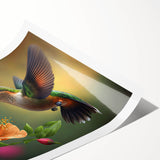 Brightly colored rolled print showcasing a stunning hummingbird design, perfect for home decor. The artwork features intricate details and vibrant hues, emphasizing the beauty of nature. Ideal for enhancing any interior space with a touch of artistic flair.