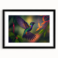 Hummingbird-themed wall art collection framed in black, showcasing vibrant colors and intricate details of the birds, perfect for nature-inspired home decor.