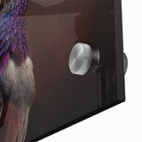 Close-up of vibrant hummingbird wall art, showcasing intricate details and vivid colors on acrylic glass, perfect for adding a touch of nature to your decor.