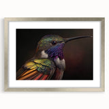 Hummingbird-themed wall art collection framed in silver, showcasing vibrant colors and intricate details, perfect for enhancing home decor or nature-inspired spaces.