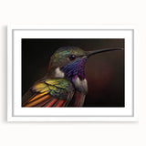Hummingbird-themed wall art collection featuring vibrant colors and intricate designs, framed with a white mat for a modern finish, ideal for home decor.