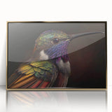 Framed wall art collection featuring vibrant hummingbird designs in an acrylic finish with a gold frame, ideal for enhancing home decor with a touch of nature.