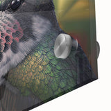 Close-up of vibrant hummingbird wall art design on acrylic glass, showcasing intricate details and vivid colors, perfect for modern home decor.