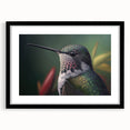 Black-framed wall art collection showcasing vibrant hummingbird designs, elegantly matted for a polished look, ideal for nature-inspired home decor.