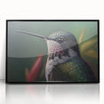 Framed wall art featuring a vibrant hummingbird design in acrylic, with a sleek black frame, perfect for adding a colorful touch to home decor.