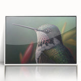 Framed wall art featuring a vibrant hummingbird design in a modern acrylic frame with a white border, perfect for enhancing home decor and adding a touch of nature.