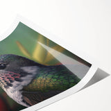 Vibrant rolled print showcasing a detailed hummingbird design in bright colors, ideal for wall art collection, packaged securely for safe delivery.