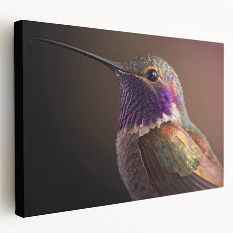 Vibrant hummingbird wall art canvas in a side view, showcasing intricate details and vivid colors, perfect for enhancing modern home decor. Ideal for nature lovers.