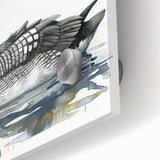 Close-up of a vibrant loon design wall art piece, featuring bold colors and intricate details on acrylic glass. Ideal for modern home decor enthusiasts.