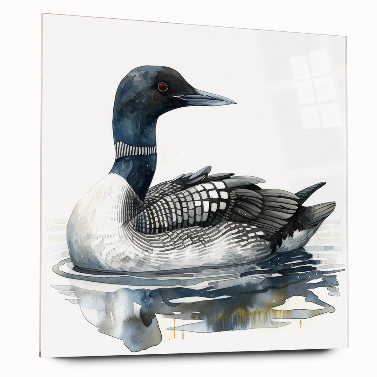 Acrylic wall art featuring a side view of a loon's design, showcasing vibrant colors and intricate details, perfect for enhancing modern home decor.