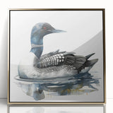 Framed wall art featuring a serene loon design in vibrant colors, set in an elegant gold frame, perfect for adding a touch of nature-inspired decor to any space.