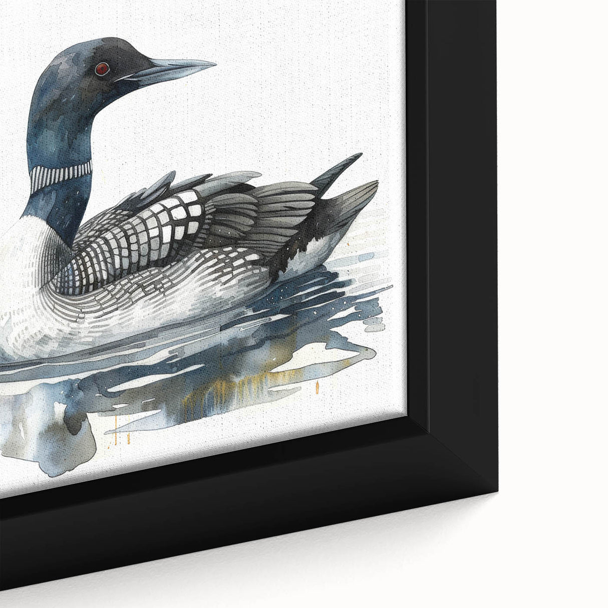 Framed canvas wall art featuring a detailed close-up of a loon bird design, showcasing vibrant colors and intricate textures, perfect for enhancing home decor.