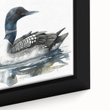 Framed canvas wall art featuring a detailed close-up of a loon bird design, showcasing vibrant colors and intricate textures, perfect for enhancing home decor.