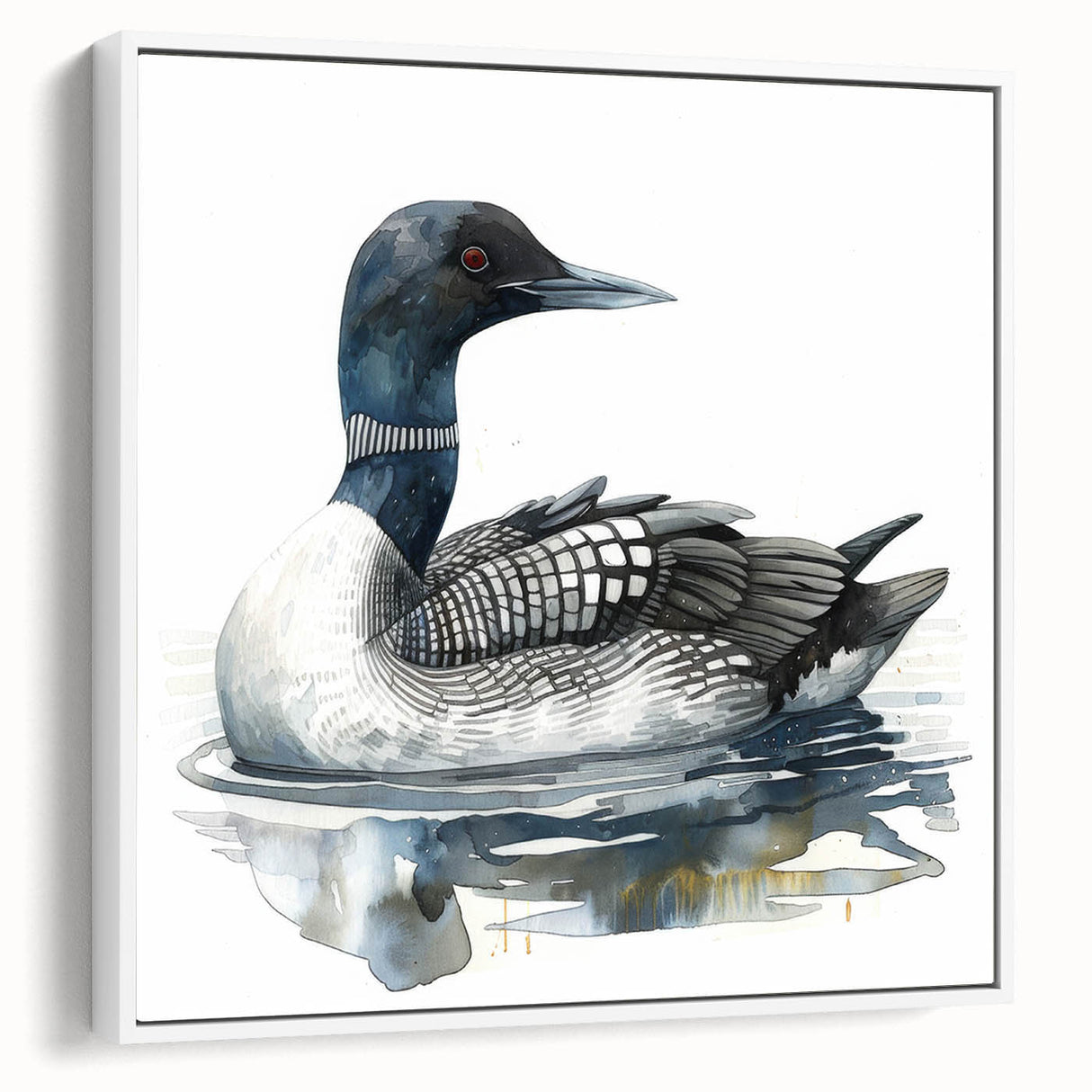 Framed canvas wall art showcasing a serene loon design in a minimalist style, displayed against a white background, perfect for modern home decor.