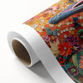 Vibrant rolled canvas showcasing an artistic ostrich design, part of a unique collection, ideal for enhancing modern decor with its colorful and textured surface.